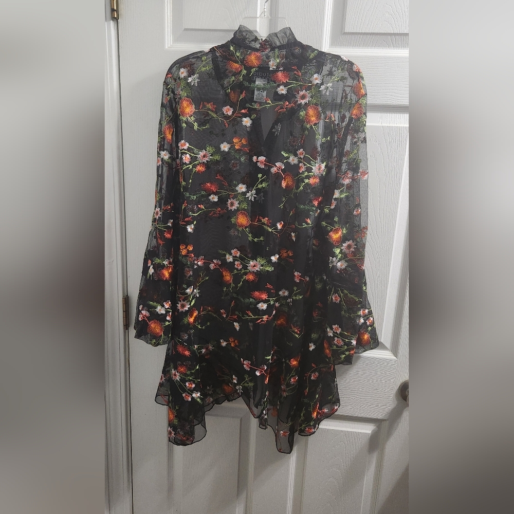 Black Sheer Floral Tunic Blouse